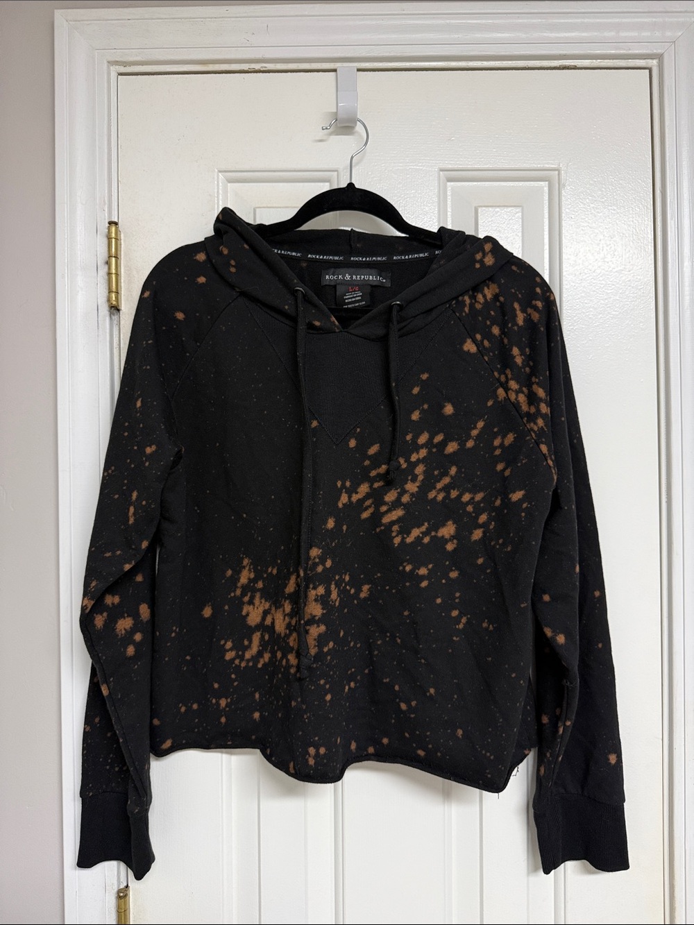 Rock & Republic Black Hoodie Sweater with Brown Splatter